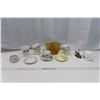 Image 1 : Assortment of China Cups (7) & Saucers (3), 1 Stoneware Mug, Bird Ornament & Art Glass Vase