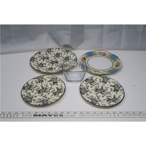 Assortment of Plates and Anchor Hocking Dish