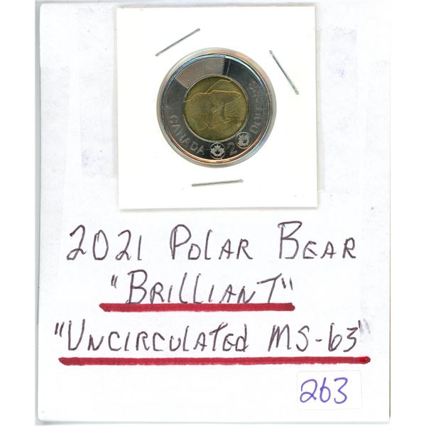 2021 Polar Bear Canadian two dollar $2.00 toonie BU MS-63