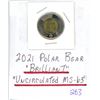 Image 1 : 2021 Polar Bear Canadian two dollar $2.00 toonie BU MS-63