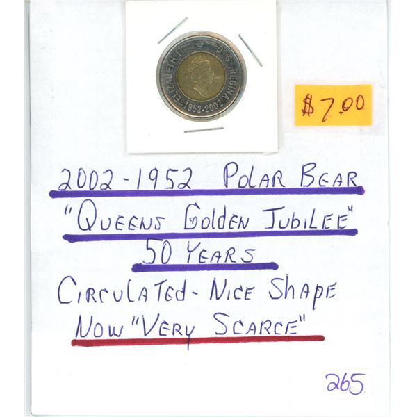 1952-2002 Polar Bear "Queen's Golden Jubilee" Canadian two dollar toonie $2.00
