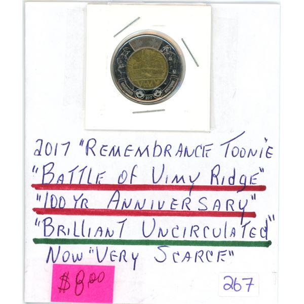 2017 Remembrance toonie "Battle of Vimy Ridge" two dollar $2.00 coin