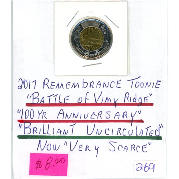 2017 Remembrance toonie "Battle of Vimy Ridge" two dollar $2.00 coin