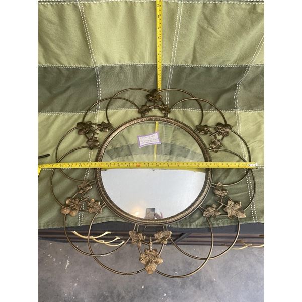 Vintage, Art nouveau, round, convex mirror, with leaf detailing