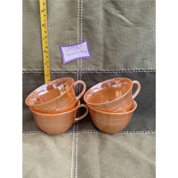 4 vintage, peach lustre ware, fire king, tea cups. No cracks or chips.