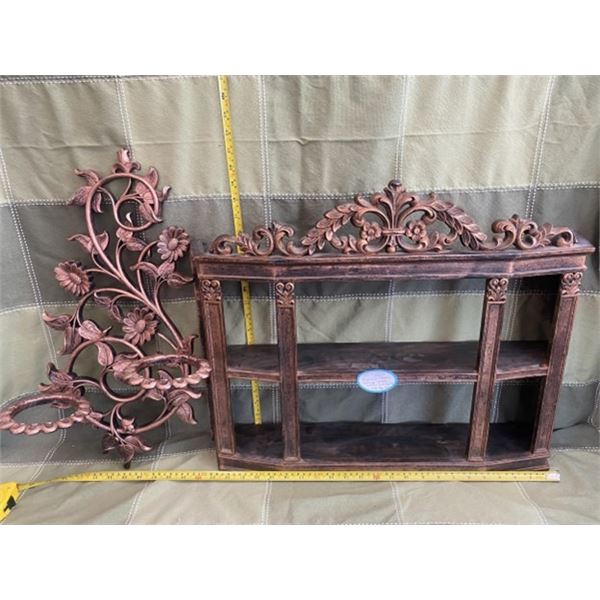 2 vintage coppercraft pieces. One shelf and one floral wall hanging. No chips or cracks.