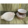 Image 1 : 2 vintage, small pyrex, woodland pattern, nesting bowls, and Pyrex, Laura Ashley tulip casserole dis