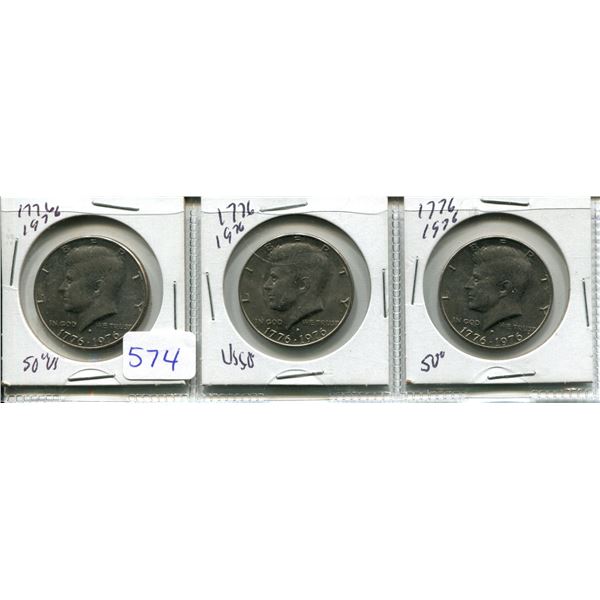 3 Kennedy half dollars 1776-1976