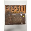 Image 2 : (2)Plates: F13-311 42-Sask, Farm Truck 7 869 38-Sask