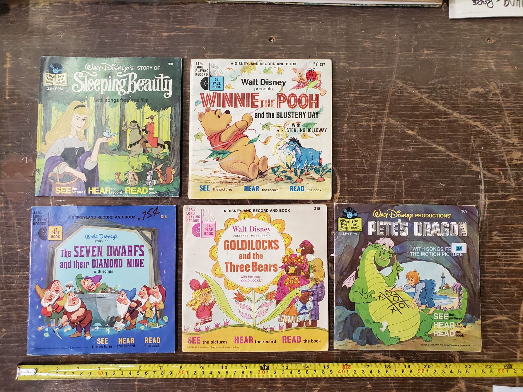 5 vintage Disney record story book sets