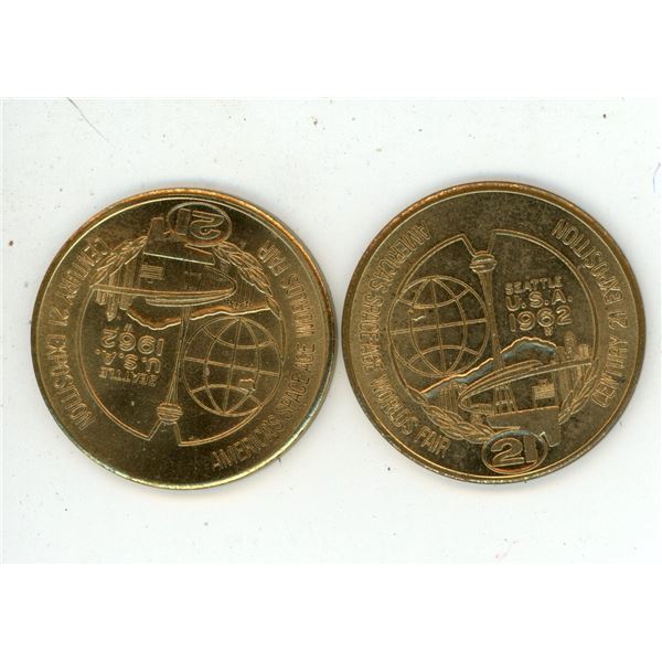 (2) 1962 Century 21 Exposition Seattle Washington U.S.A- Space Age $1 Token