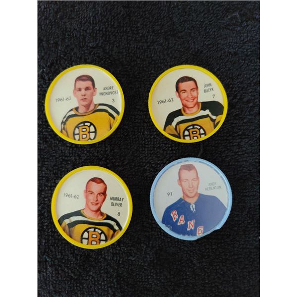 Set of 4 Sherriff Hockey Coins - 3 Boston and 1 Rangers. Rangers coin has plastic frame which is chi