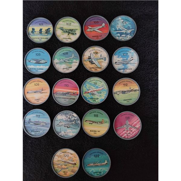 Set of 18 Jello grey plastic frame aircraft coins