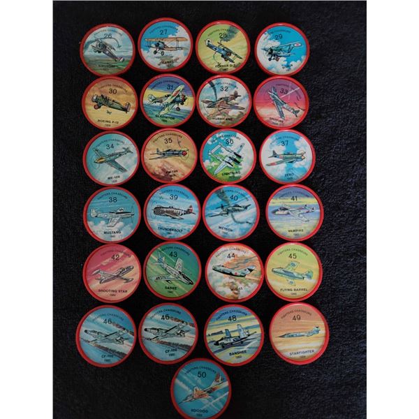 Set of 25 Jello red plastic frame aircraft coins
