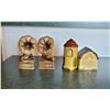 Image 1 : 2 sets vintage salt and pepper shakers phonograph and barn/silo