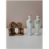 Image 1 : 2 sets vintage salt and pepper shakers telephone and tall ceramic floral print