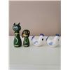 Image 1 : 2 sets vintage salt and pepper shakers green cat/dog pair and white/blue hens