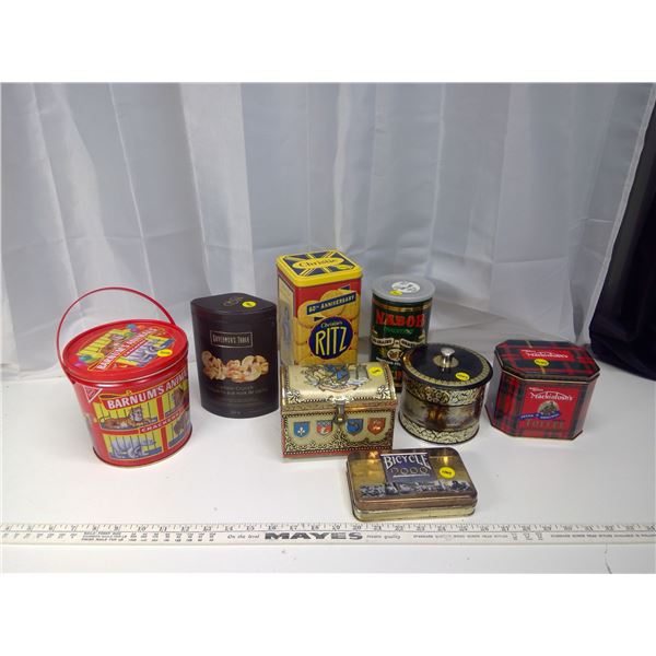 8 Assorted Tins - Animal Crackers, Governor's Table, Ritz, Bicycle, Mackintosh