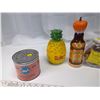 Image 3 : Lot of 5 Misc. Items - Tin, Coin Bank Pineapple, Pumpkin Juice Bottle, Macadamia Nuts, Disney Plasti