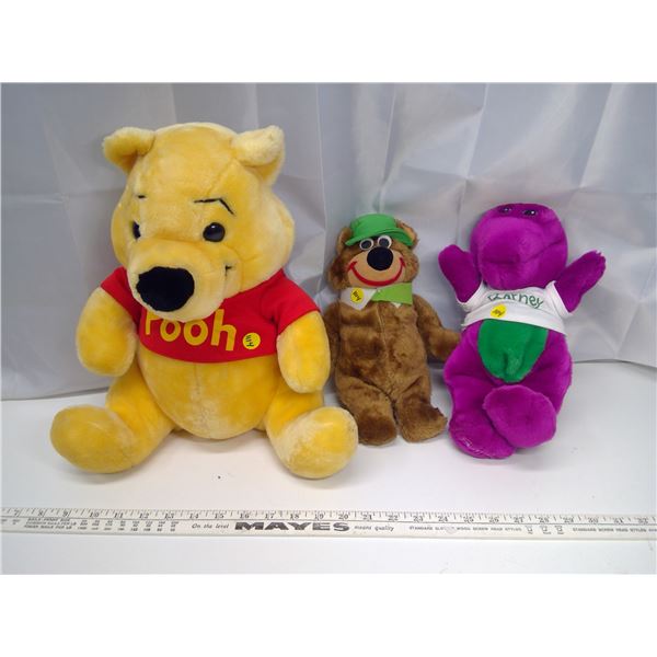 3 Plushies - Winnie the Pooh, Yogi Bear, and Barney