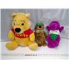 Image 1 : 3 Plushies - Winnie the Pooh, Yogi Bear, and Barney