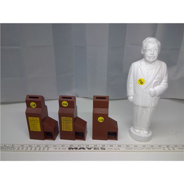 Lot of 4 Coin Banks (3x Grain Elevator, and Col. Sanders)