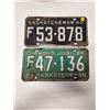 (2)Plates: F53-878 60-Sask, Diamond Jubilee F47-136 65-Sask