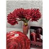 Image 3 : Lot of Red Living Room Décor (Flowers, Vase, Candle Holder, Large Décor Plate + Box)