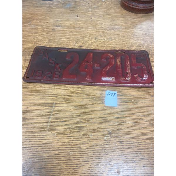 1926 Sask Licenses Plate
