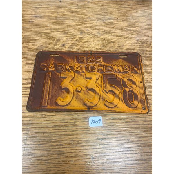 1929 Sask Licenses Plate
