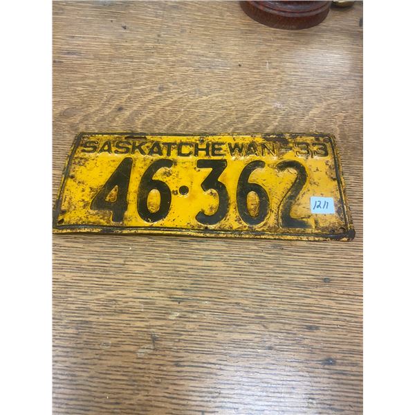 1933 Sask Licenses Plate