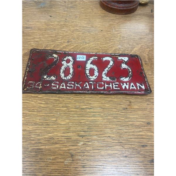 1934 Sask Licenses Plate