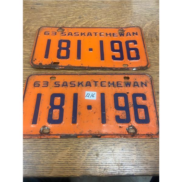 Pair of 1963 Sask Licenses Plates