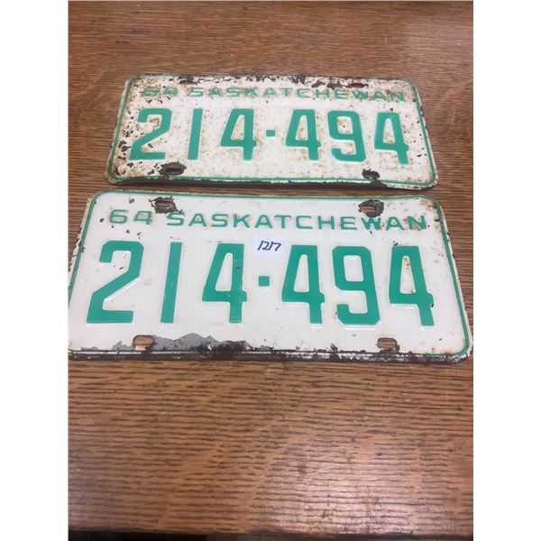 Pair of 1964 Sask Licenses Plates