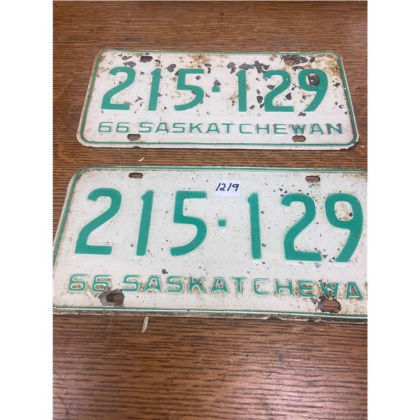 Pair of 1966 Sask Licenses Plates