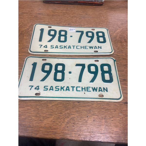 Pair of 1974 Sask Licenses Plates