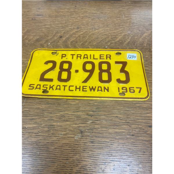 1967 Sask Trailer Plate