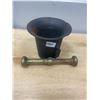 Image 2 : Mortar + Pestle - Cast & Brass 4 1/4 H x 5" Wide (Has Chips)