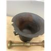 Image 3 : Mortar + Pestle - Cast & Brass 4 1/4 H x 5" Wide (Has Chips)