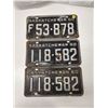 Image 2 : (3)Plates(2-Are Matching): F53-878 60-Sask, 118-582 60-Sask x2