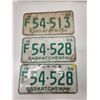 Image 2 : (3)Plates(2-Matching): F54-513 1968-Sask, F54-528 1968-Sask x2