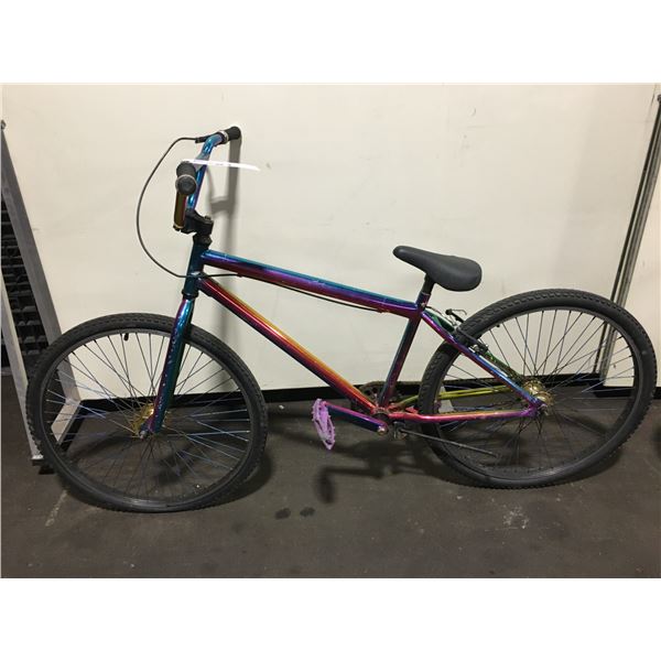 NO NAME MULTI-COLOURED CHROME SINGLE SPEED STUNT BIKE