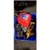 Image 1 : BOX OF ASSORTED POWER TOOLS AND ASSORTED HAND TOOLS INCLUDING MAXIMUM RATCHET SET, CORDLESS DEWALT