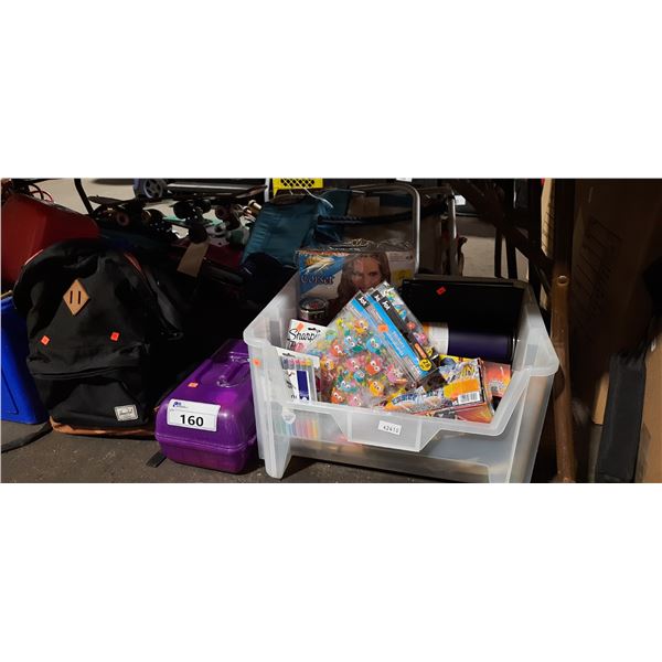 BAG OF ASSORTED HAND TOOLS, BOX OF ASSORTED COLOURED GEL PENS, UNIPOSCA ARTIST MARKERS, BIN OF