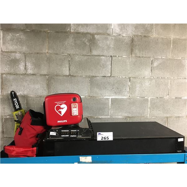 CLARION APX2180 AMPLIFIER, VOKEL SPEAKER AND PHILIPS PORTABLE FIRST AID AED DEFIBRILLATOR