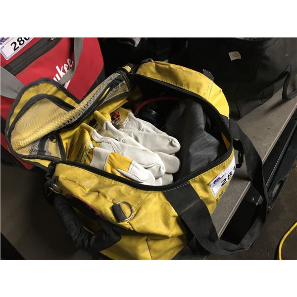 MARINE DUFFLE BAG WITH CONTENTS OF GLOVES AND ASSORTED ELECTRONICS