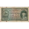 Image 1 : Cinco (Five) Rupias Banknote of Banco Nacional Ultramarino of Portuguese India (Goa) of 1945.