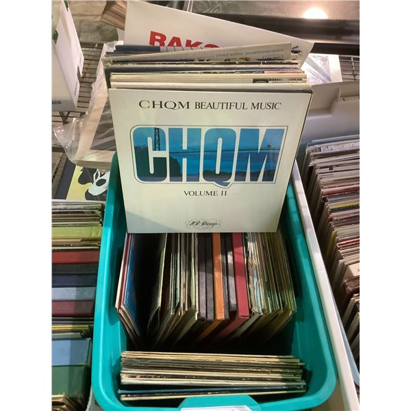 BOX OF ASSORTED VINYL RECORDS ARTISTS INCLUDE: JOHN DENVER, CHQM, SMOTHERS BROTHERS, ROGER