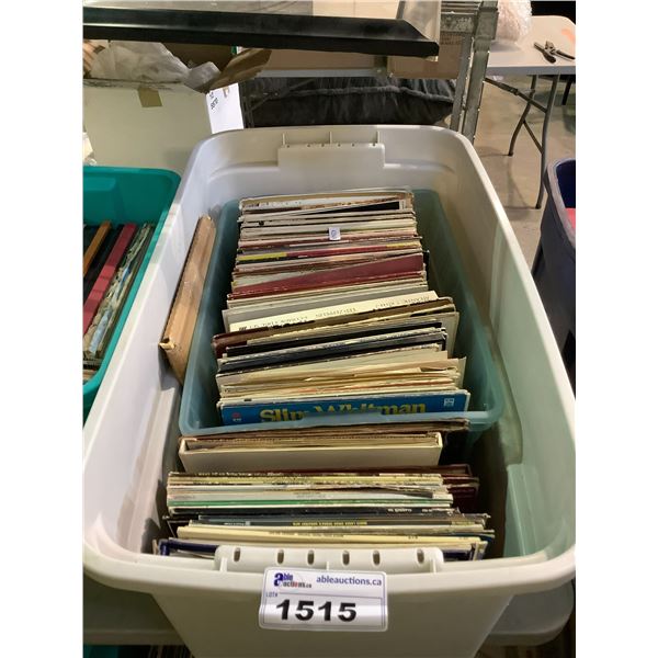 BIN OF ASSORTED VINYL RECORDS ARTISTS INCLUDE: LED ZEPPELIN, MARTY ROBBINS, BILL KENNY, MARIO