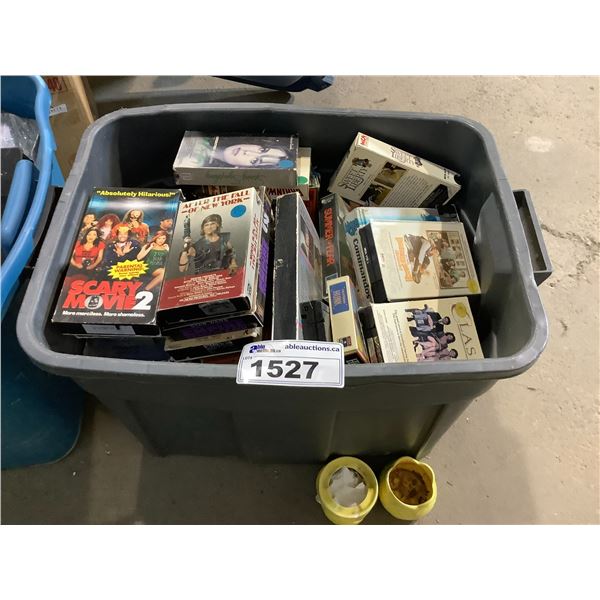 BIN OF ASSORTED VHS & BETA TAPES